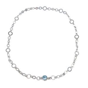 Vintage Silver-Tone 6.7mm Open Link Chain Necklace with Blue Crystal 21”